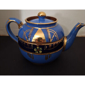 Vintage Teapot by Price Brothers Made in England Gold over Blue
